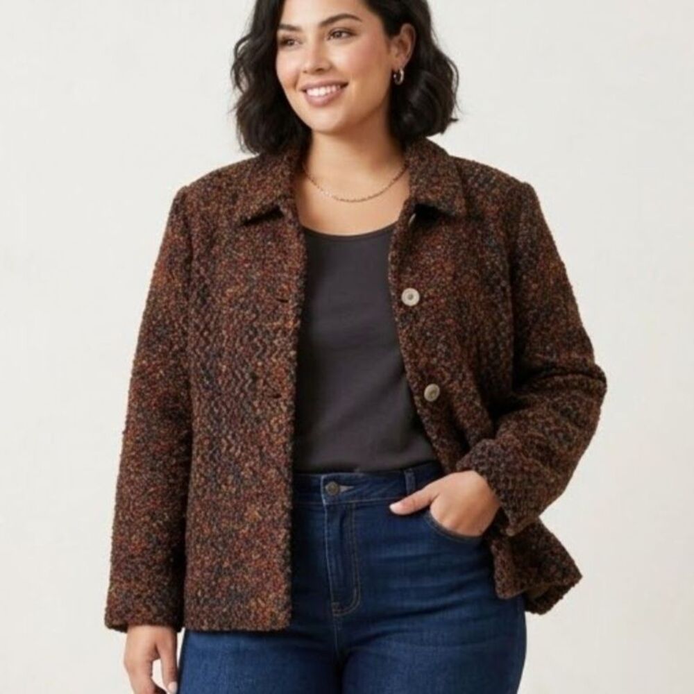 VTG Requirements Mocha Textured Multicolor Made USA Tweed  Blazer Jacket 20W